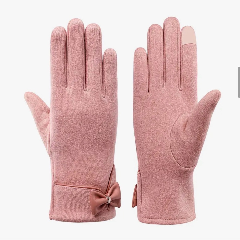 Elegant Gray Women's Touchscreen Winter Gloves with Bow Detail and Plush Lining - Picture 3 of 8
